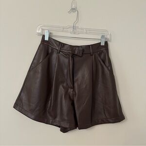 Nasty Gal High Waist Dark Brown Leather Shorts